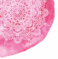 Pink watercolor paint background with white hand drawn round doodles and mandalas. design of backdrop